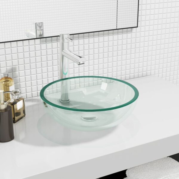 Stylish Transparent Tempered Glass Bathroom Sink Above Counter Wash Basin