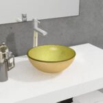 Gold Tempered Glass Bathroom Basin Above Counter Round Sink Easy Clean Modern