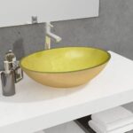 Elegant Gold Finish Glass Bathroom Sink Above Counter Wash Basin Easy Clean