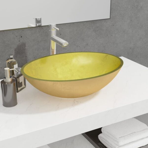 Elegant Gold Finish Glass Bathroom Sink Above Counter Wash Basin Easy Clean