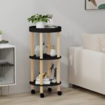 3-tier Trolley Black 38x38x82cm Engineered Wood&Solid Wood Pine