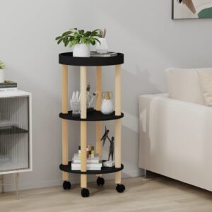 3-tier Trolley Black 38x38x82cm Engineered Wood&Solid Wood Pine