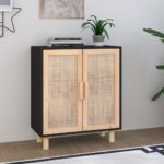 Sideboard Black 60x30x70 cm Solid Wood Pine and Natural Rattan