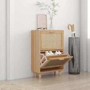 Scandinavian  Shoe Storage Cabinet Brown Engineered Wood Rattan Drawers