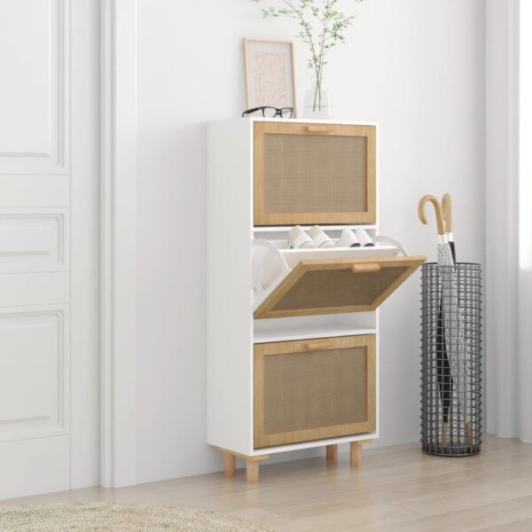 Scandinavian White Shoe Storage Cabinet Engineered Wood Rattan Drawers