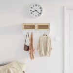 Scandinavian  Wall-Mounted Coat Rack with Storage Rattan Detail White