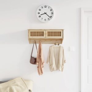 Scandinavian  Wall-Mounted Coat Rack with Storage Rattan Detail