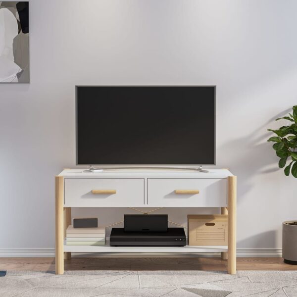 Chic White TV Stand Cabinet Engineered Wood Spacious Storage Sturdy Modern Design