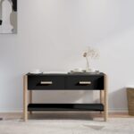 Chic Black Coffee Table Engineered Wood Solid Pine Legs Ample Storage Space