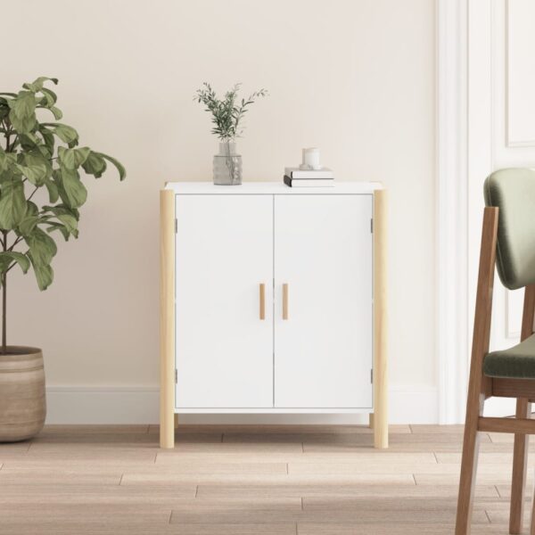 Chic White Sideboard Engineered Wood Storage Cabinet with Solid Pine Legs