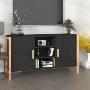 Elegant Black Sideboard Engineered Wood Spacious Storage Stable Wooden Legs