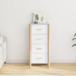 Chic White Highboard Engineered Wood Storage Cabinet with Solid Pine Legs