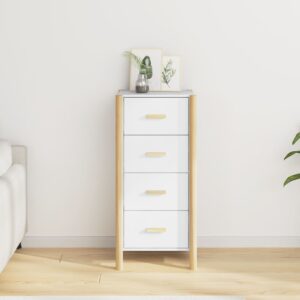 Chic White Highboard Engineered Wood Storage Cabinet with Solid Pine Legs