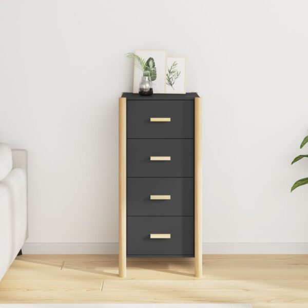 Elegant Highboard Cabinet Black Engineered Wood Ample Storage Sturdy Legs Chic