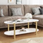 Chic White Coffee Table Engineered Wood Solid Pine Legs Ample Storage Space