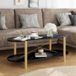 Chic Black Coffee Table Engineered Wood Solid Pine Legs Ample Storage Space