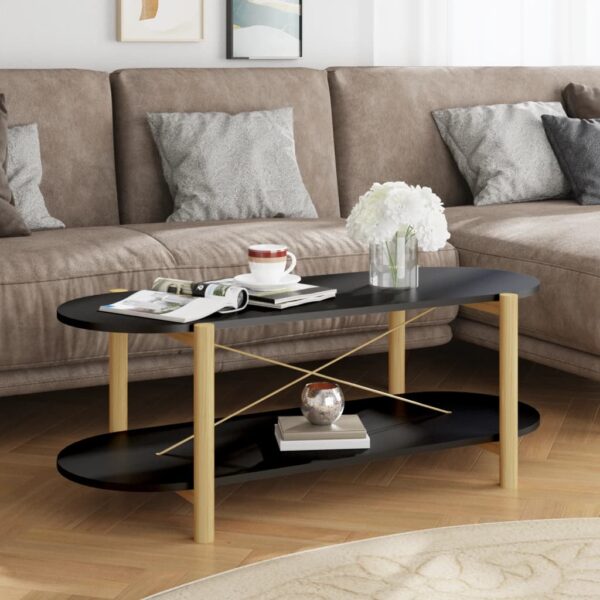 Chic Black Coffee Table Engineered Wood Solid Pine Legs Ample Storage Space