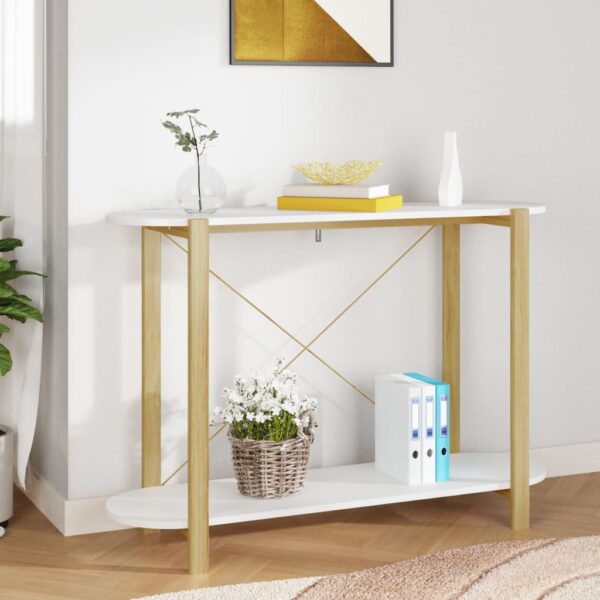 Elegant White Console Table Engineered Wood with Storage and Solid Legs