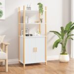 Chic White Highboard Elegant Engineered Wood Storage Cabinet with Solid Legs