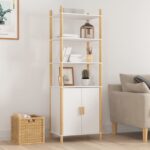 Chic White Highboard Elegant Engineered Wood Storage Cabinet with Solid Legs