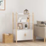 Chic White Highboard Elegant Engineered Wood Storage Cabinet with Solid Legs