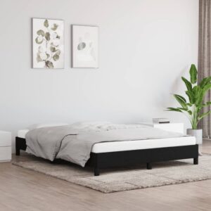 Queen Size Fabric Bed Frame Black Durable Breathable Plywood Slats Sturdy Legs