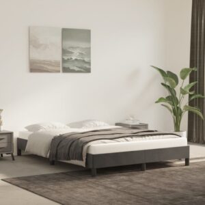 Luxurious Dark Grey Velvet Double Bed Frame with Sturdy Plywood Slats