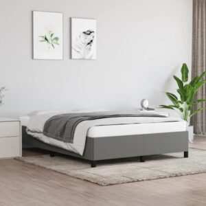 Double Size Dark Grey Fabric Bed Frame with Sturdy Plywood Slats and Legs