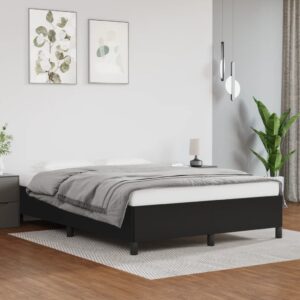 Double Size Faux Leather Bed Frame Black Luxurious Sturdy Plywood Slats Bedroom