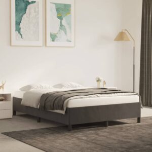 Luxurious Dark Grey Velvet Double Bed Frame - Sturdy Plywood Slats Support