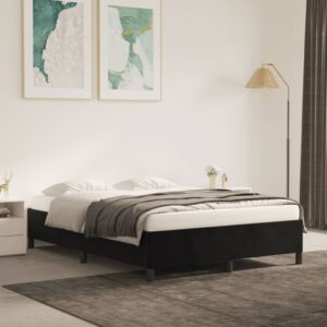 Double Size Velvet Bed Frame Black Luxurious Soft Fabric Sturdy Plywood Slats