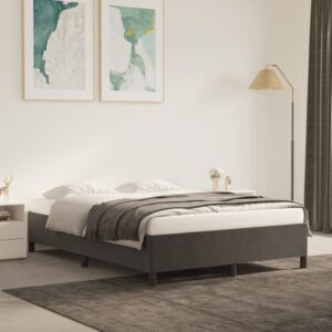 Queen Size Velvet Bed Frame Dark Grey Luxurious Soft Supportive Plywood Slats