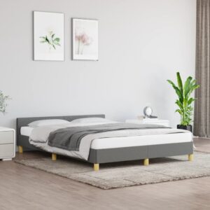 Double Fabric Bed Frame with Headboard Dark Grey Durable Breathable Plywood Slats