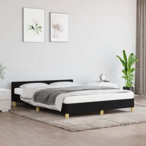 Double Fabric Bed Frame with Headboard Black - Durable  Breathable  Sturdy Legs