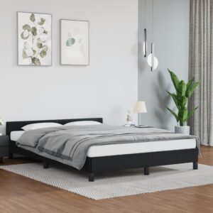 Double Bed Frame Faux Leather Black with Headboard Elegant Modern Bedroom Decor