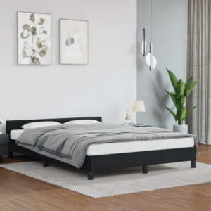 Queen Size Faux Leather Bed Frame with Headboard Black Luxurious Sturdy Support