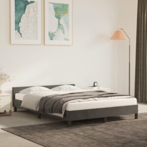 Double Velvet Bed Frame with Headboard Dark Grey Luxurious Soft Supportive Slats