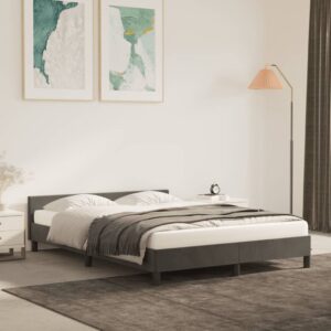 Queen Size Velvet Bed Frame with Headboard - Dark Grey Luxurious Bedroom Furniture