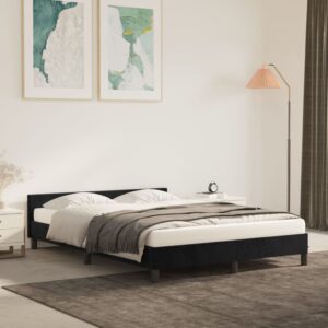 Queen Size Velvet Bed Frame with Headboard Luxurious Black Bedroom Furniture