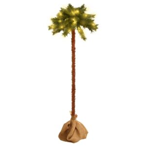 Artificial Christmas Palm Tree with LED Lights Green Brown Tropical Decor