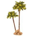 Artificial LED Christmas Palm Trees Set Green Brown Tropical Decor with Stand