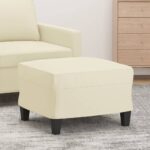 Luxurious Cream Faux Leather Footstool Modern Interior Decor Comfy Stable