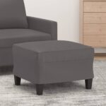 Chic Grey Faux Leather Footstool Ottoman Plush Foam Padded Compact Living Room