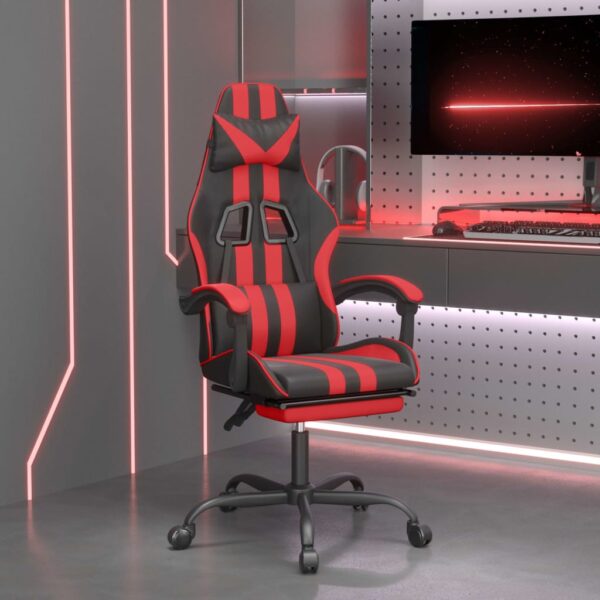 Swivel Gaming Chair with Footrest Black&Red Faux Leather