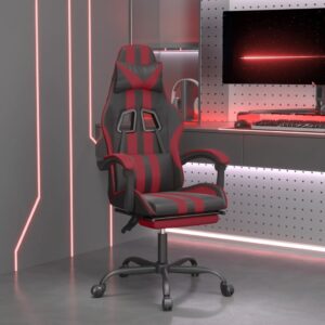 Swivel Gaming Chair with Footrest Black&Wine Red Faux Leather