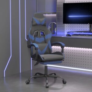 Swivel Gaming Chair with Footrest Black&Blue Faux Leather