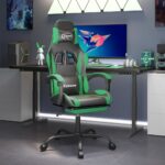 Swivel Gaming Chair with Footrest Black&Green Faux Leather