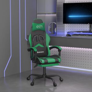 Swivel Gaming Chair with Footrest Black&Green Faux Leather