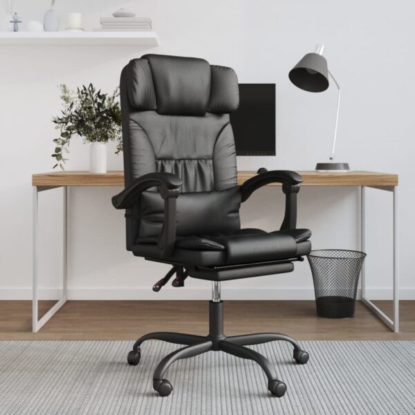 Executive Reclining Swivel Office Chair Adjustable Faux Leather Comfort Black