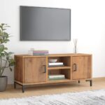 Solid Pine Wood TV Stand Cabinet Vintage Industrial  Spacious Storage Brown